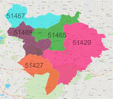 5 Postleitzahlen in Bergisch Gladbach: PLZ, Stadtteile & Karte